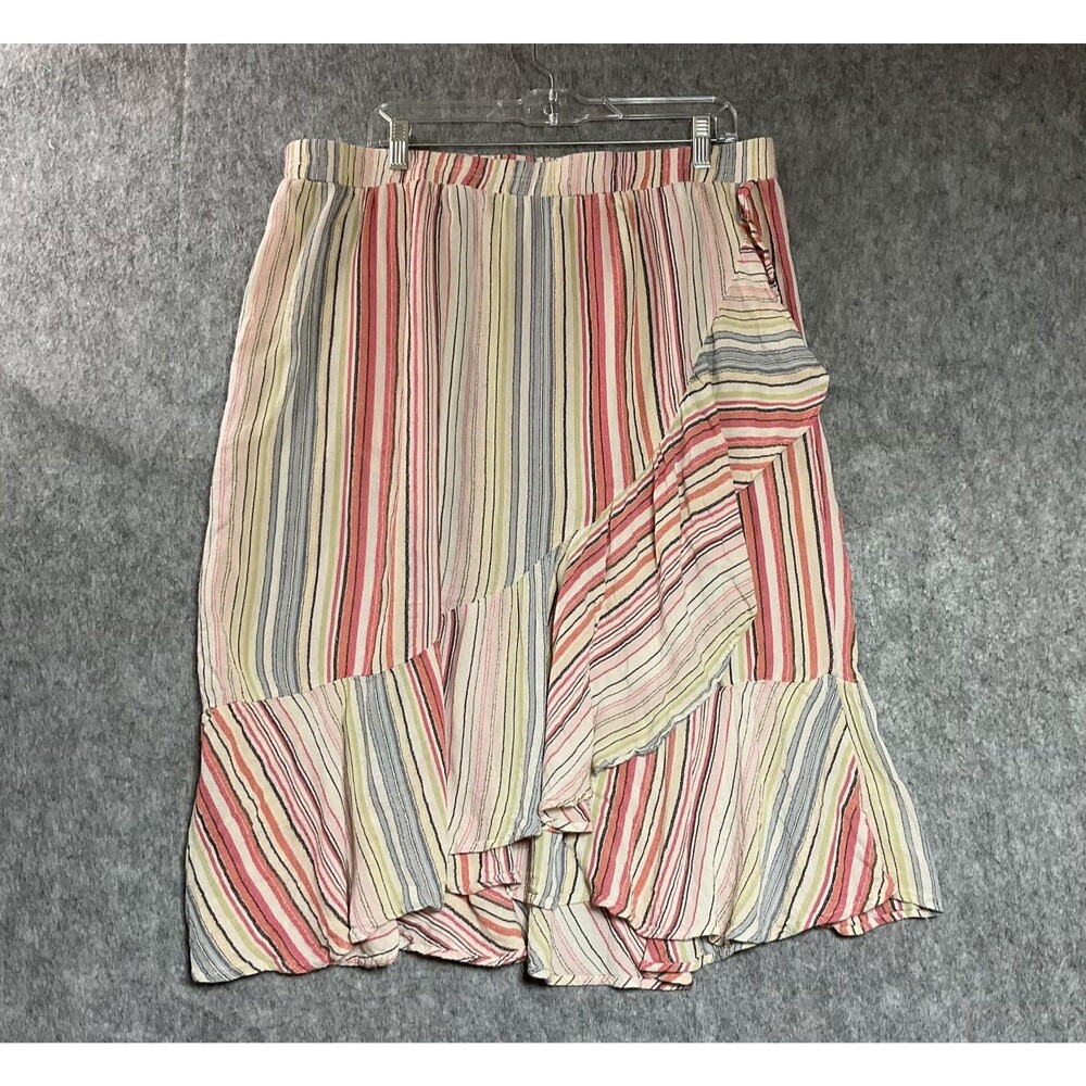 Krazy K Skirt Womens XL Pink Striped Ruffle Hem Asymmetrical Boho Cottage